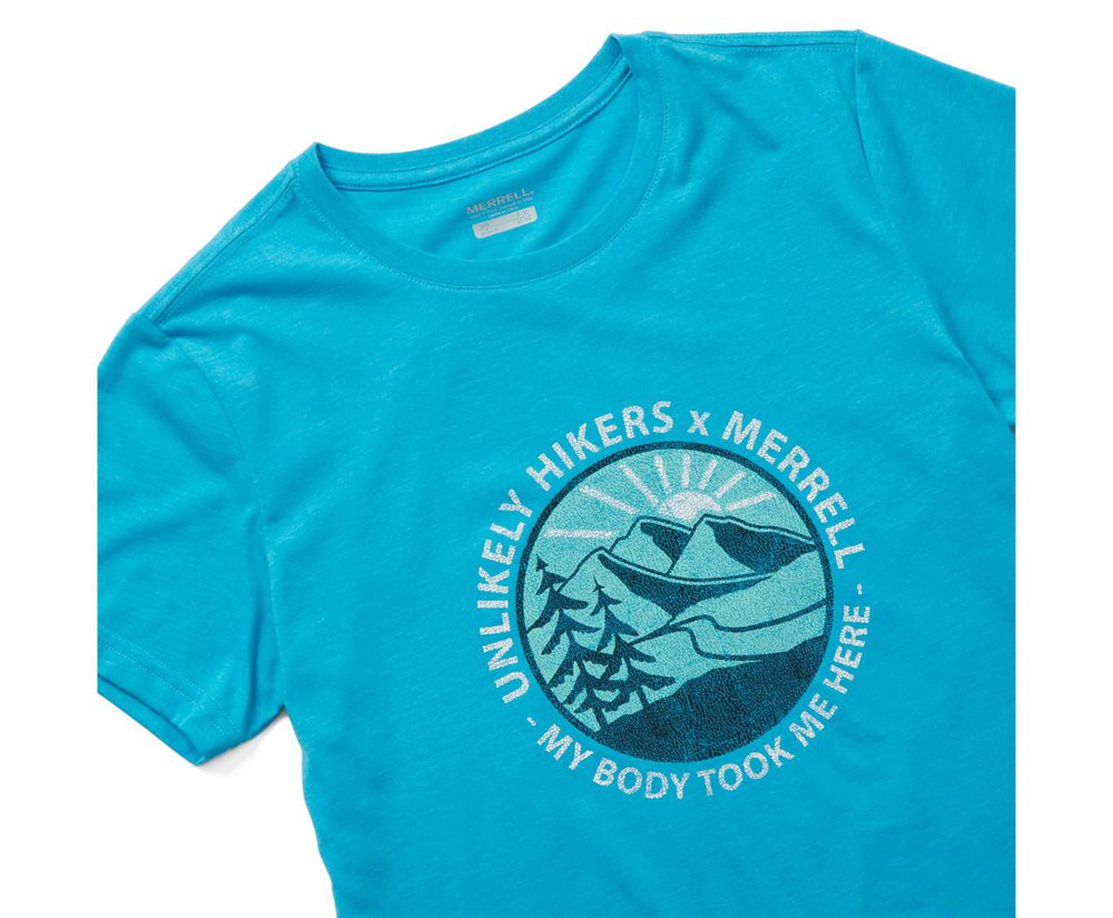 Merrell Kort Ærme Dame - Unlikely Hikers X Tee - Blå - DKE516378